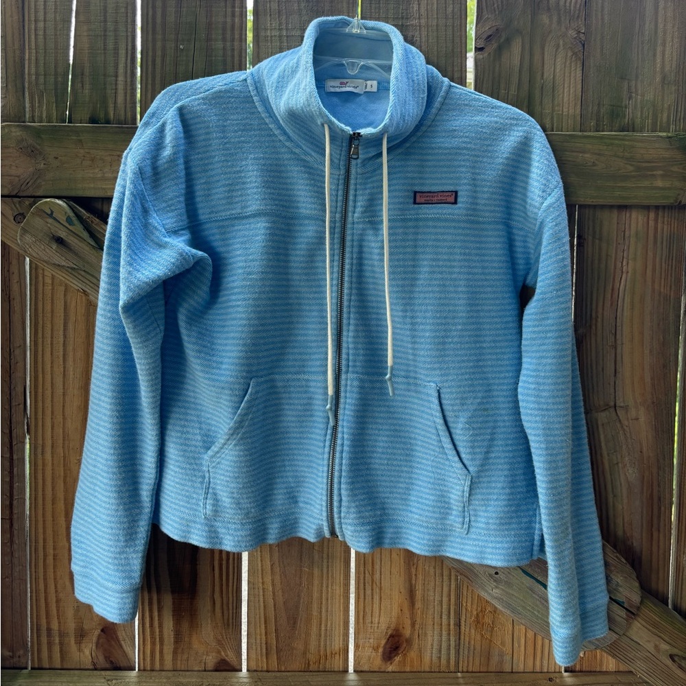 Vineyard Vines Blue & White Stripe Funnel Neck Full Zip Shep Jacket Size S